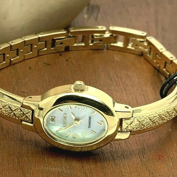 Elgin Women's Watch EG8074 Mother of Pearl Diamond Dial Gold Tone Steel Petite - Picture 8 of 13